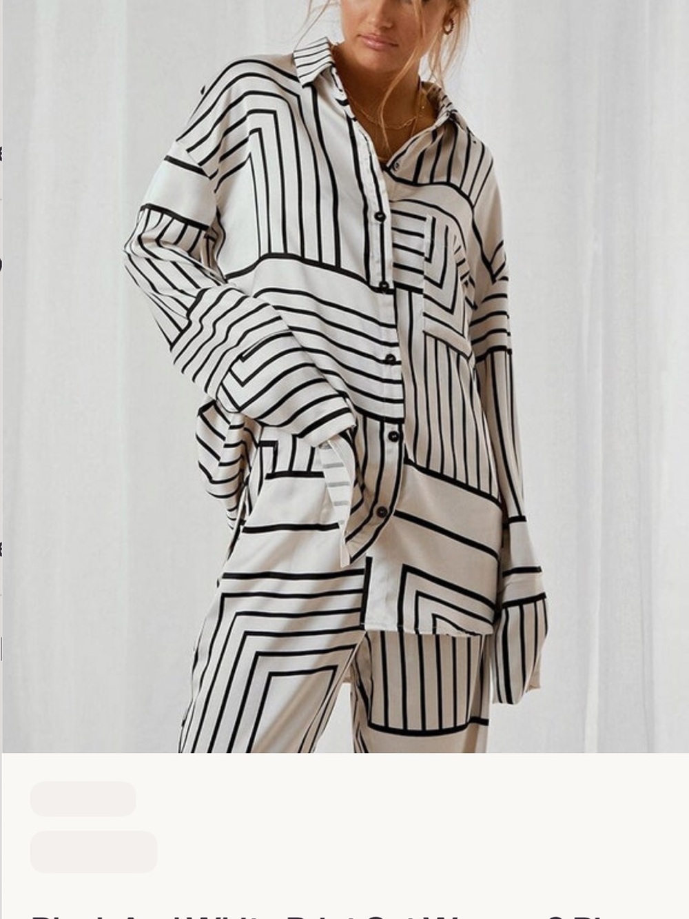 Relaxed Stripe Print Button-Up Satin Shirt and Pants Set - White/Black